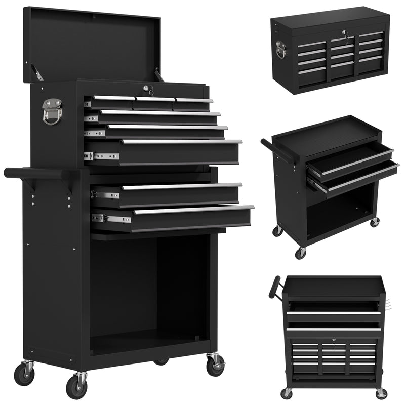 Radeway 8-Drawer Tool Chest with Top Box Black - Front View