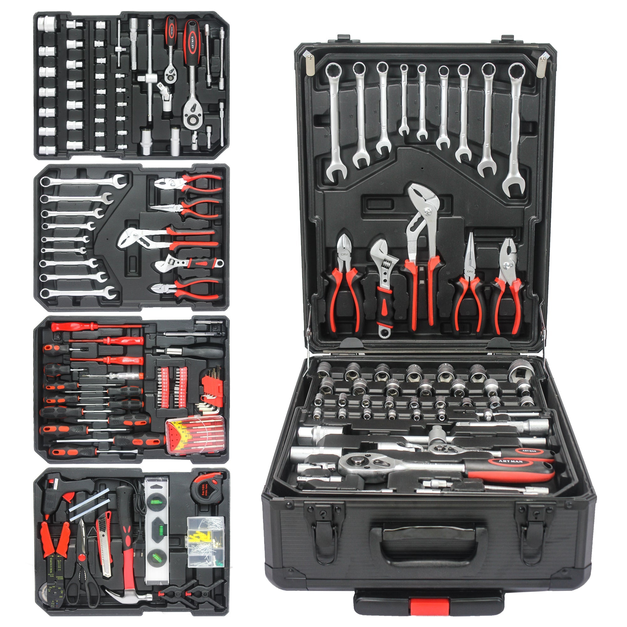Hand Tool Box with 4 Layers of Tool set and Wheels