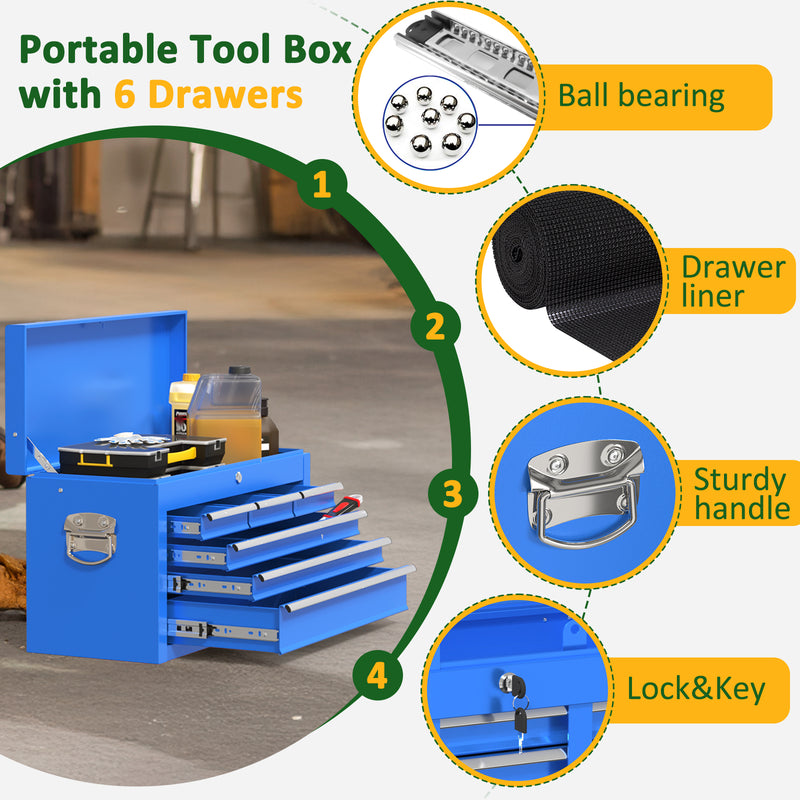 Radeway 8-Drawer Tool Chest with Top Box Blue - Side View