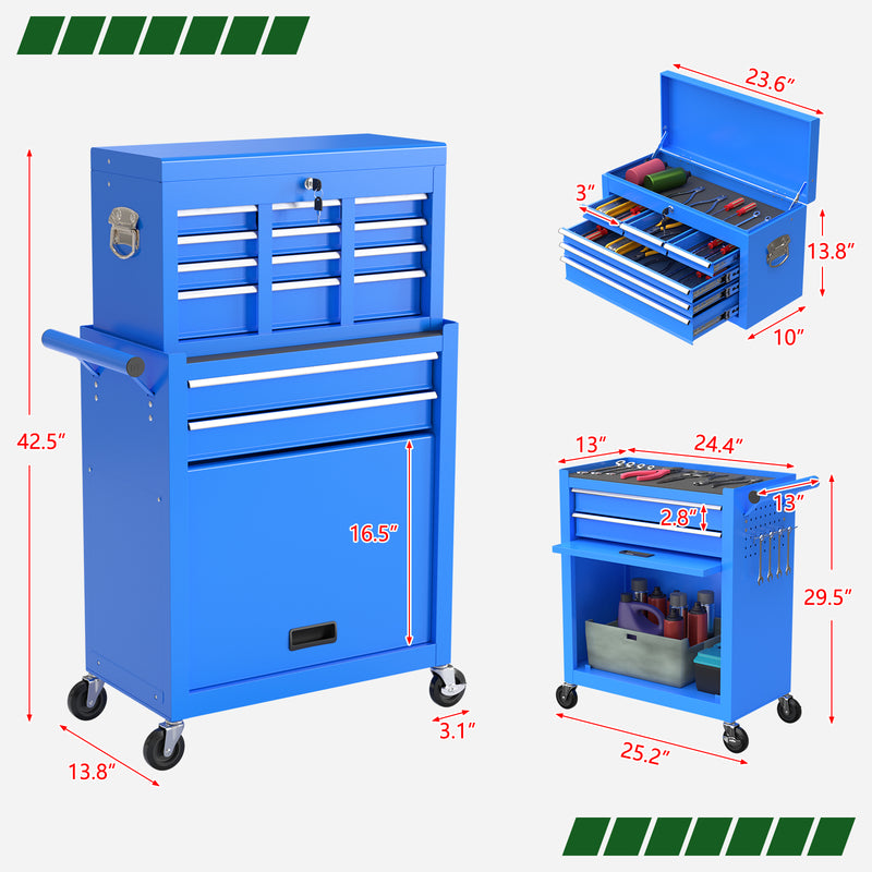 Radeway 8-Drawer Tool Chest with Top Box Blue - Image 5
