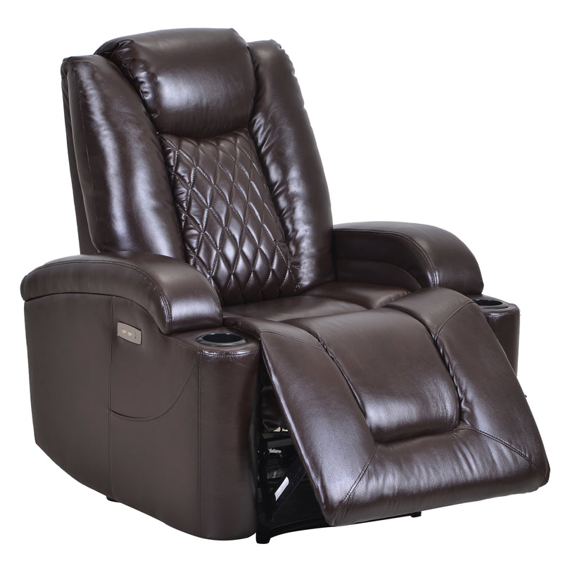 Power Motion Recliner with USB Charge Port and Cup Holder -PU Lounge chair for L - Front View