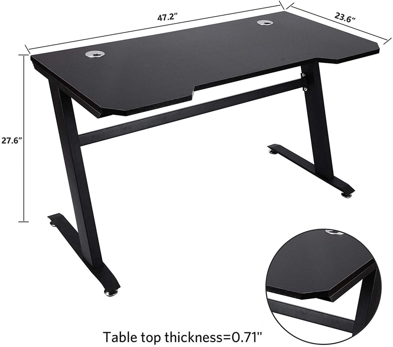 home office PC play station Gaming Desk heavy duty steel legs with carbon fiber - Detail View