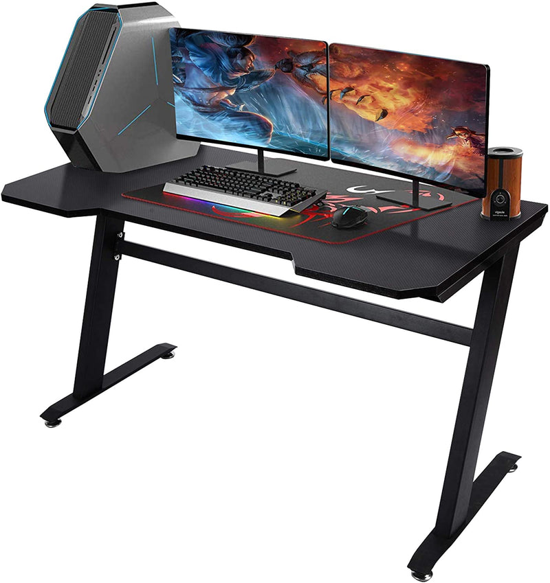 home office PC play station Gaming Desk heavy duty steel legs with carbon fiber - Front View