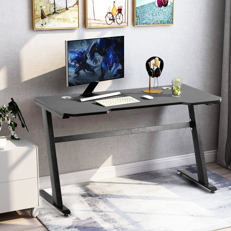 home office PC play station Gaming Desk heavy duty steel legs with carbon fiber - Side View