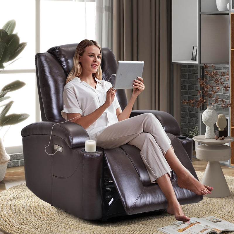 Power Motion Recliner with USB Charge Port and Cup Holder -PU Lounge chair for L - Detail View