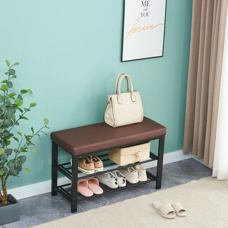 Shoe Bench, 3-Tier Shoe Rack for Entryway, Storage - Front View