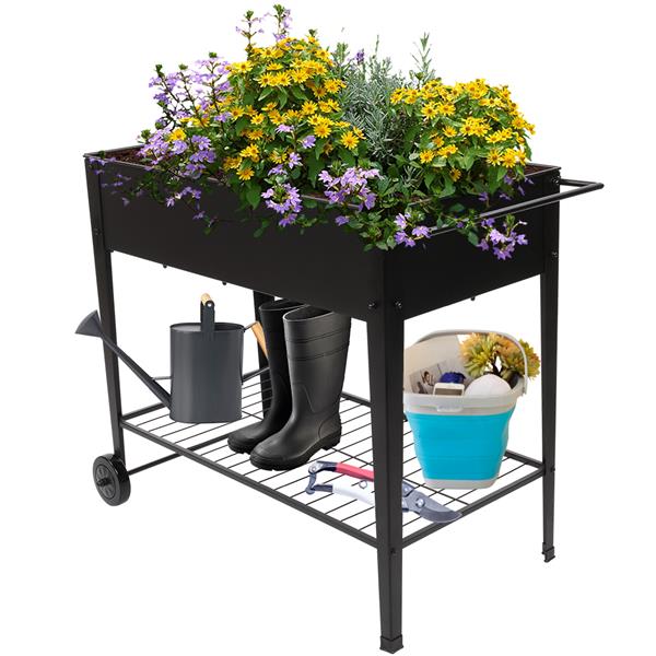 Mobile Metal Raised Garden Bed Cart with Legs - Detail View
