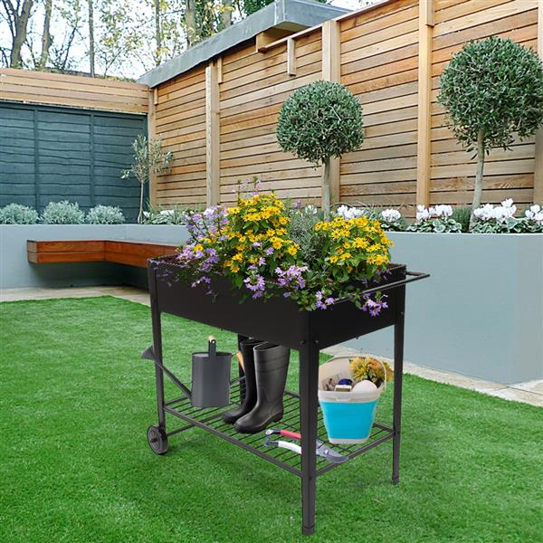 Mobile Metal Raised Garden Bed Cart with Legs - Front View