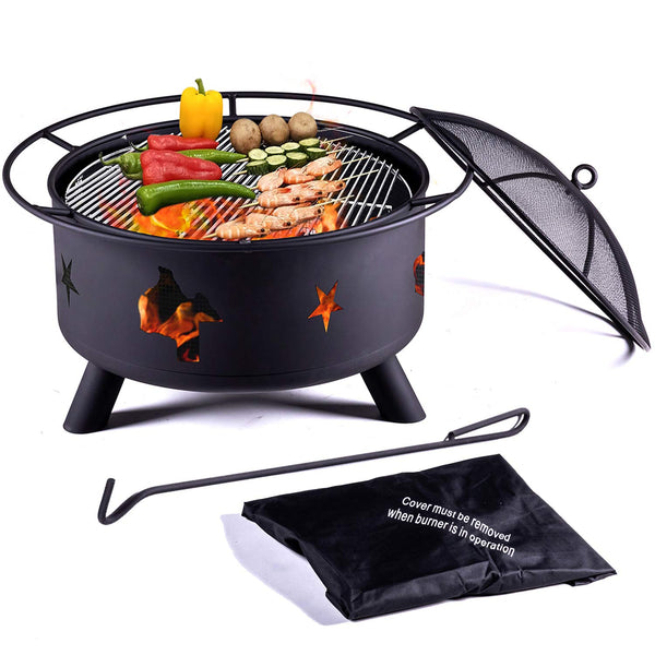 Outdoor Bonfire Burning Wood Grill - 30" Large Size