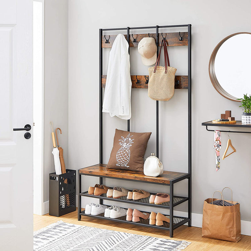 Large Coat Rack Stand Coat Tree with 12 Hooks and Shoe - Image 7