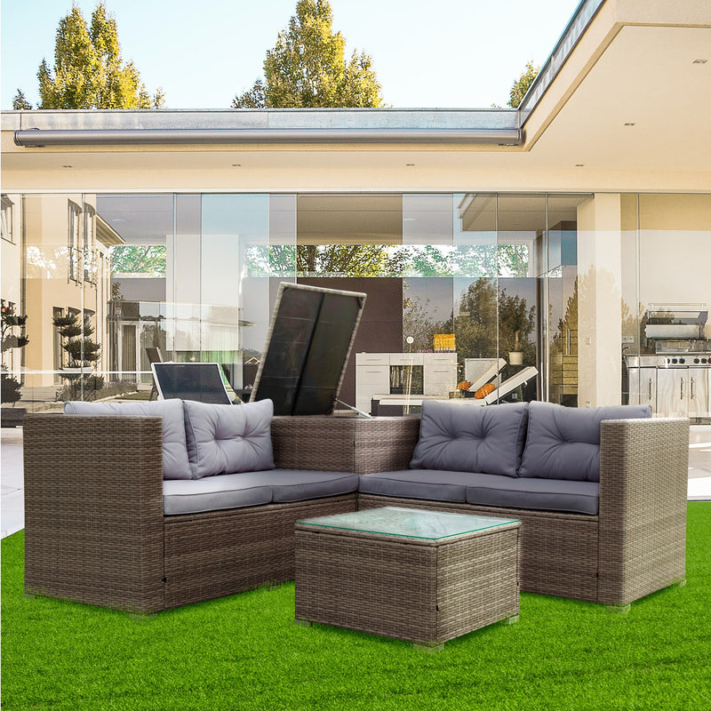 Radeway 4 Piece Patio Sectional Wicker Rattan Outdoor Furniture - Front View