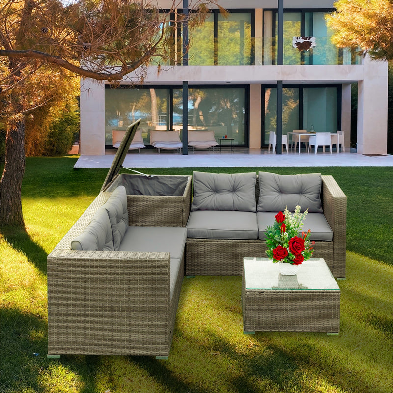 Radeway 4 Piece Patio Sectional Wicker Rattan Outdoor Furniture - Image 20