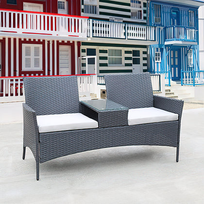 RaDEWAY Patio Wicker Loveseat with Build-in Coffee Table