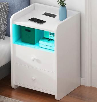 2-drawer Night table with LED Strip Power Outlets