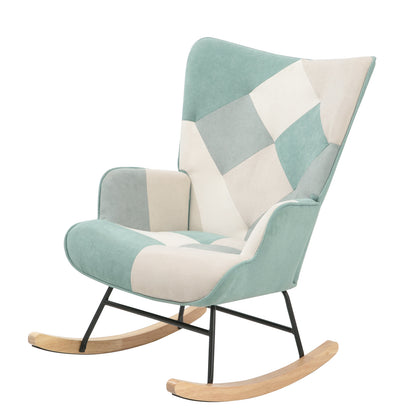 Mid Century Fabric Rocker Chair with Wood Legs