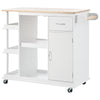 RaDEWAY Kitchen Cart Cabinet with Adjustable Storage Shelves Rubber Wood Top with 5 Wheels