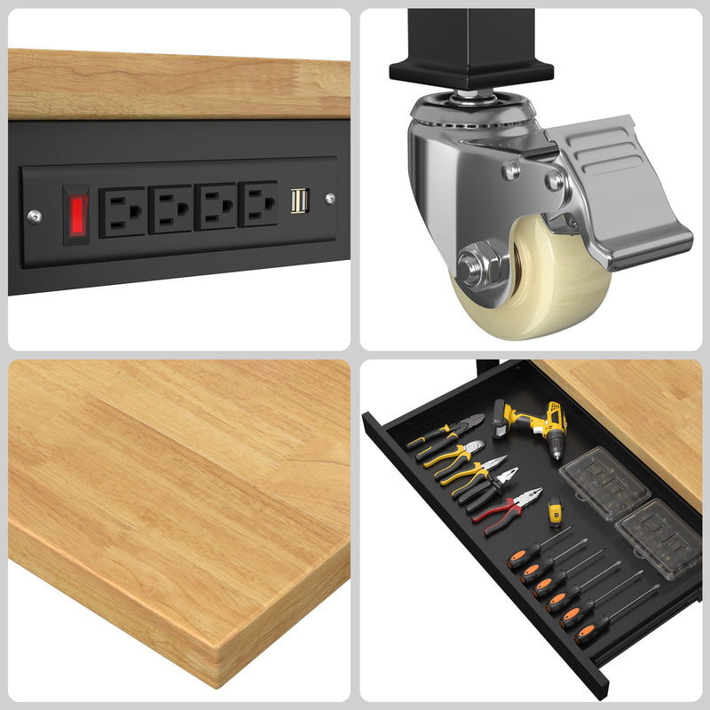 Radeway 60 Workbench with Drawers  Wheels - Side View