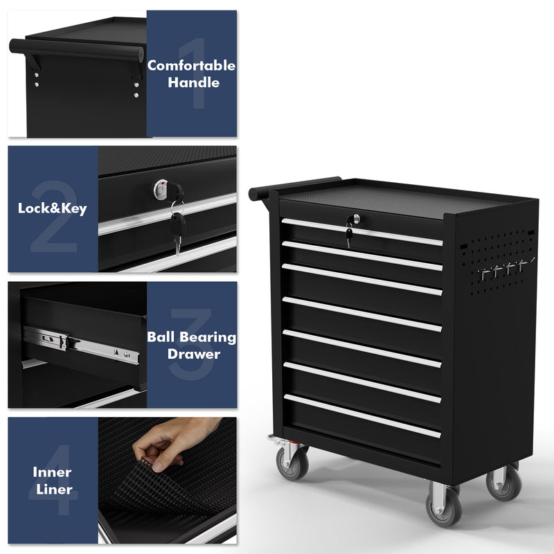 Radeway 7-Drawer Rolling Tool Chest  Black - Side View