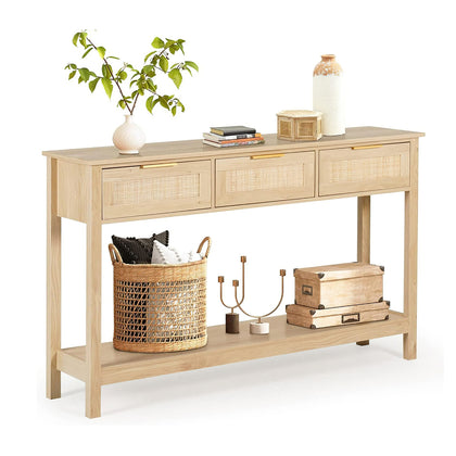 Wooden Kitchen Sideboard Table with Bottom Shelf and Storage Drawers