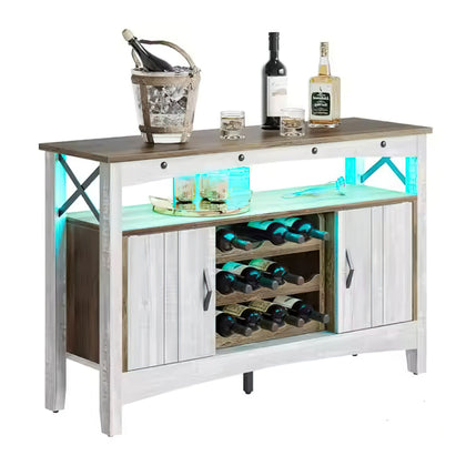 Bar Cabinet with Wine Rack and Glass Holder and LED
