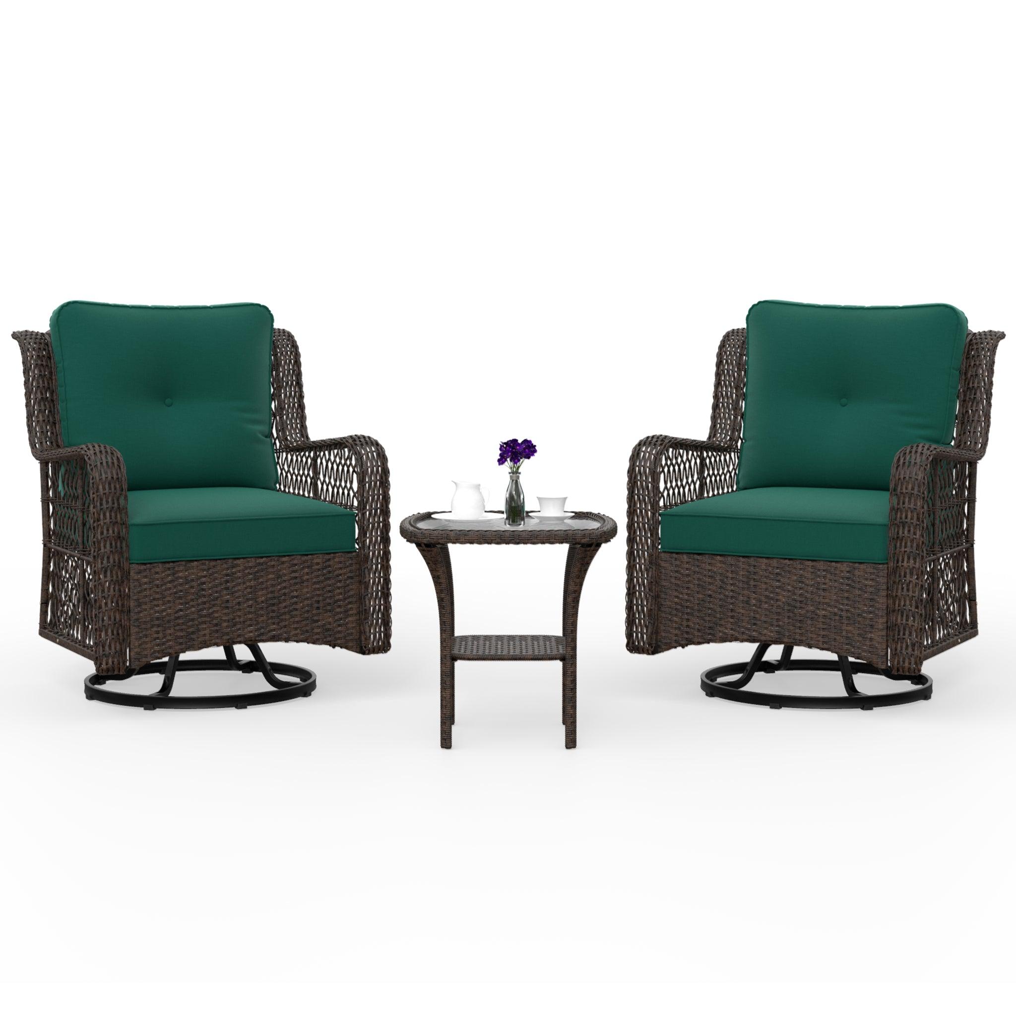 RaDEWAY Outdoor Wicker Patio Bistro Set with Side Table with Cushions
