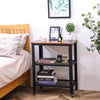 Industrial End Table, 3-Tier Side Table with Storage Shelf, wheel，Sturdy, Easy Assembly, Wood Look Accent Furniture, with Metal Frame, Rustic Brown