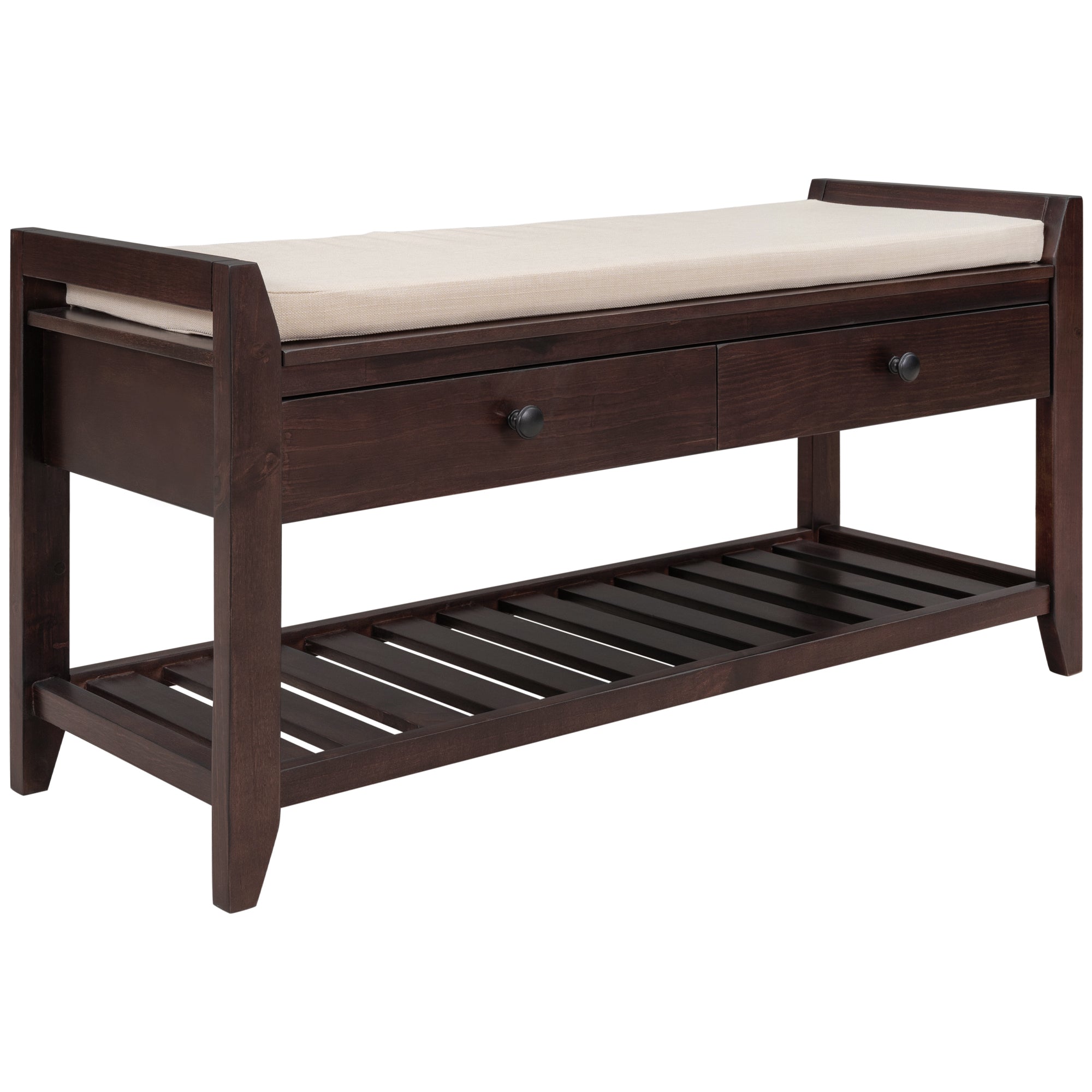 Shoe Rack with Cushioned Seat and Drawers, Multipurpose Entryway Storage Bench