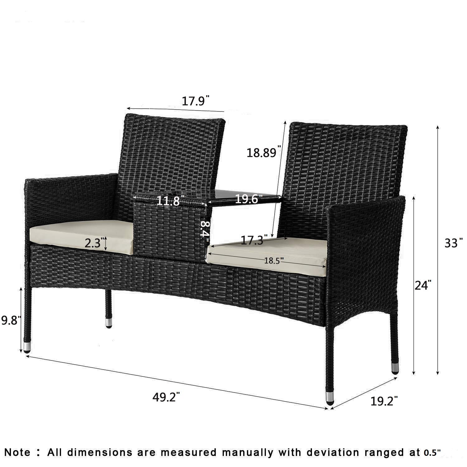 Outdoor Conversation Patio Rattan Chair and Desk set, Home Garden Patio furniture set