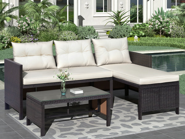 3 PCS Outdoor Rattan Furniture Sofa Set with cushions