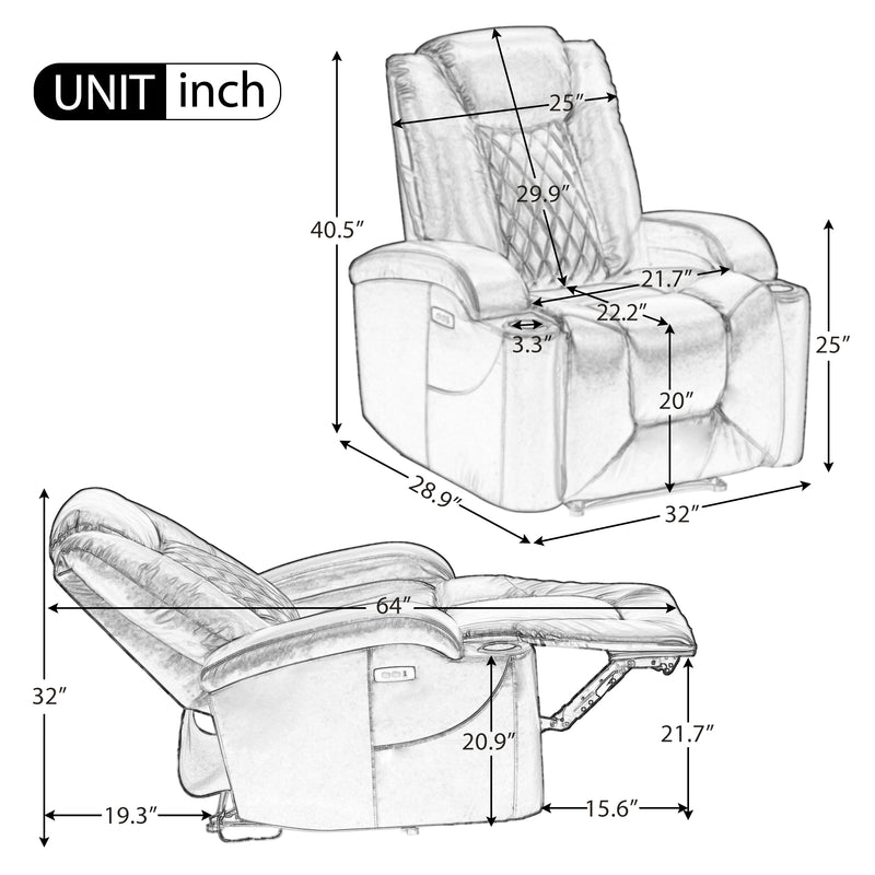 Power Motion Recliner with USB Charge Port and Cup Holder -PU Lounge chair for L - Image 19