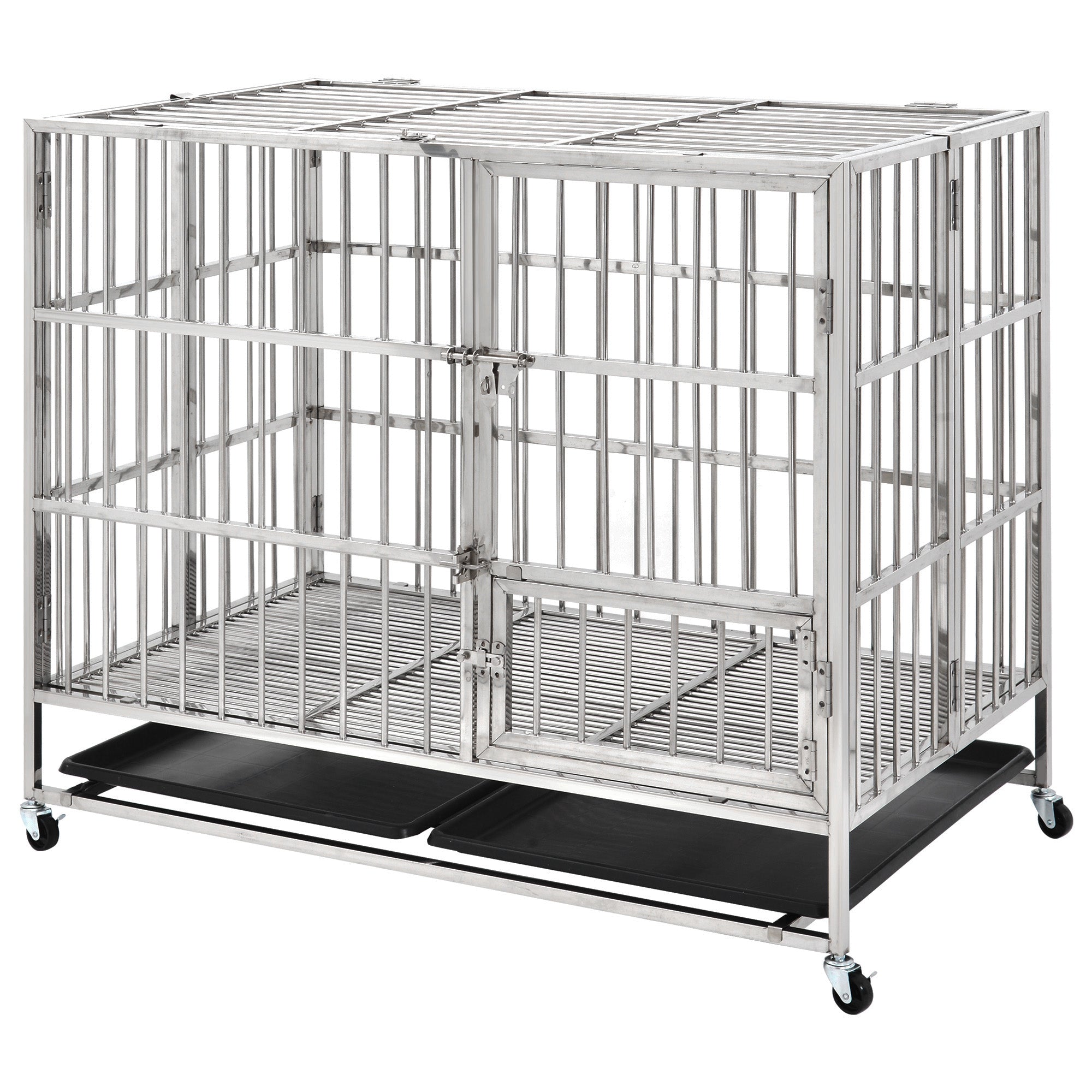 Stainless Steel Dog Crate Cage Kennel Easy Folding Pre-assembly No Screw No Tool Needed for Large Dogs 45 inch 115*76*79cm