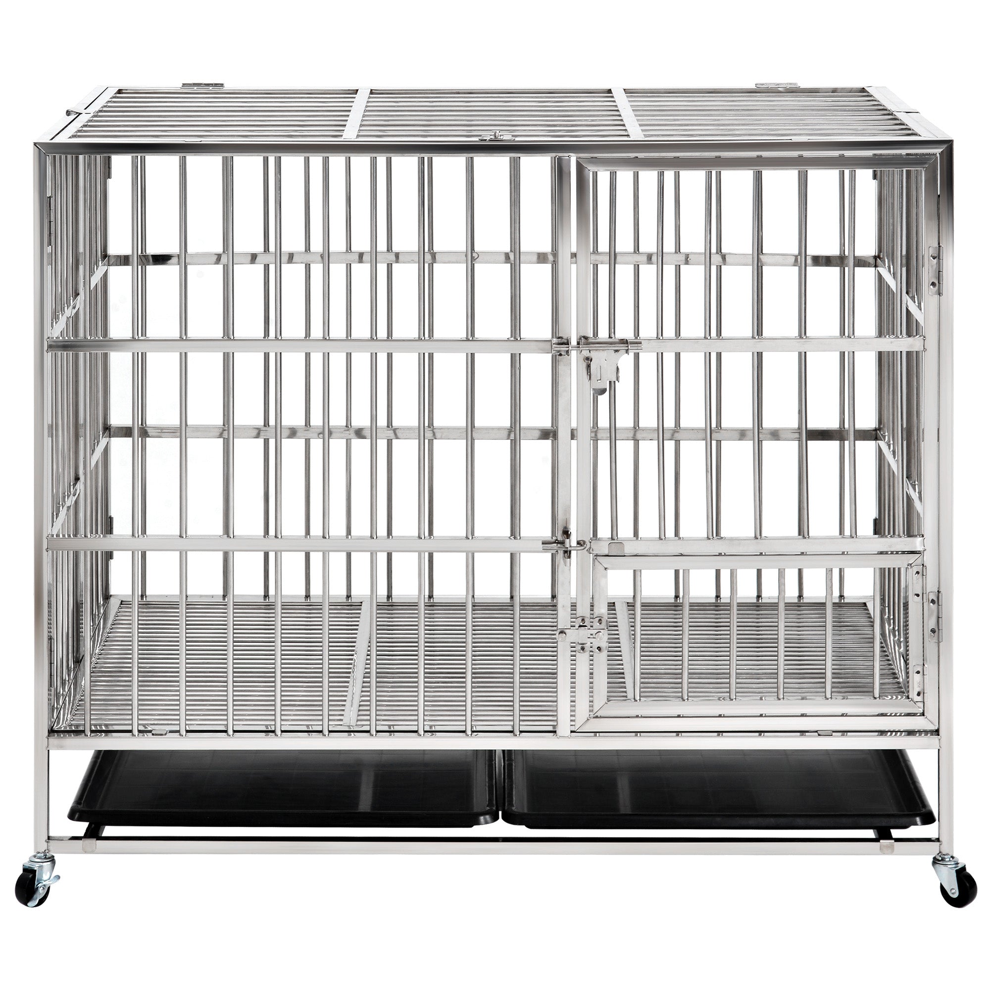 Stainless Steel Dog Crate Cage Kennel Easy Folding Pre-assembly No Screw No Tool Needed for Large Dogs 45 inch 115*76*79cm