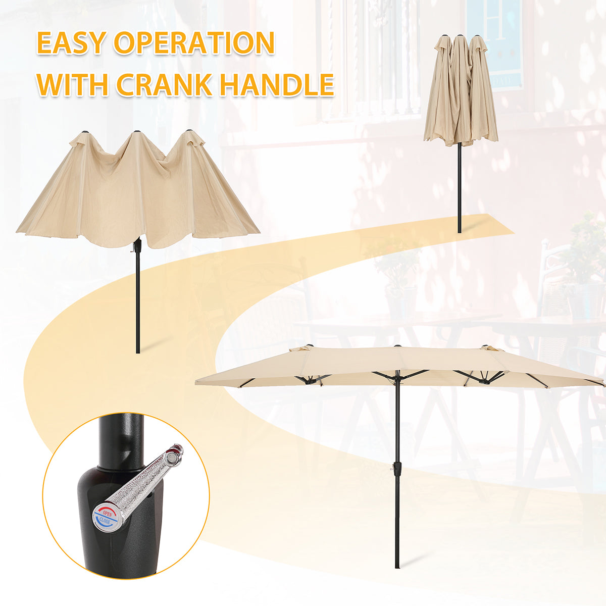 RaDEWAY 15x9ft Large Double-Sided Rectangular Outdoor Twin Patio Market Umbrella