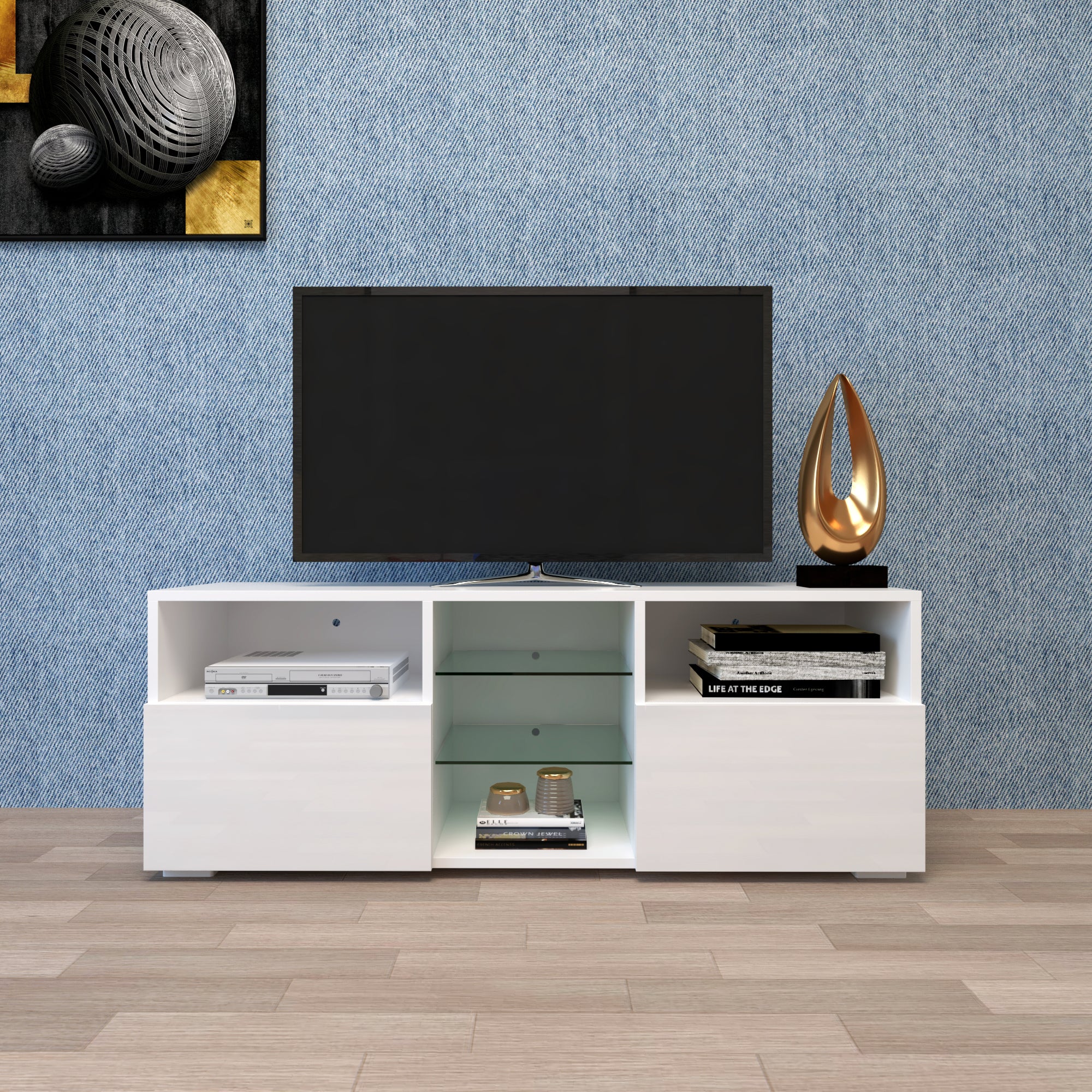 Modern Minimalist TV Cabinet Living Room with 20 colors LED Lights,TV Stand Entertainment Center  Modern High-Gloss LED TV Cabinet, Simpleness Creative Furniture TV Cabinet