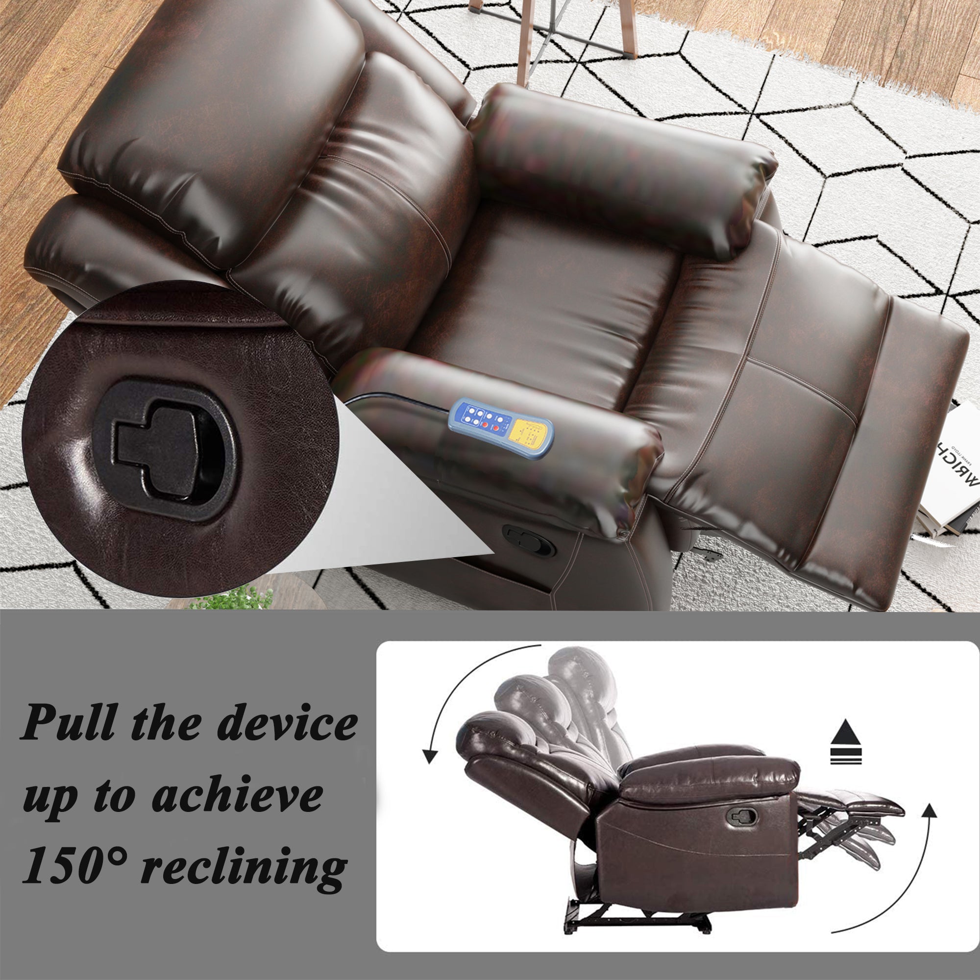 PU Leather Heated Massage Recliner Sofa Ergonomic Lounge with 8 Vibration Points