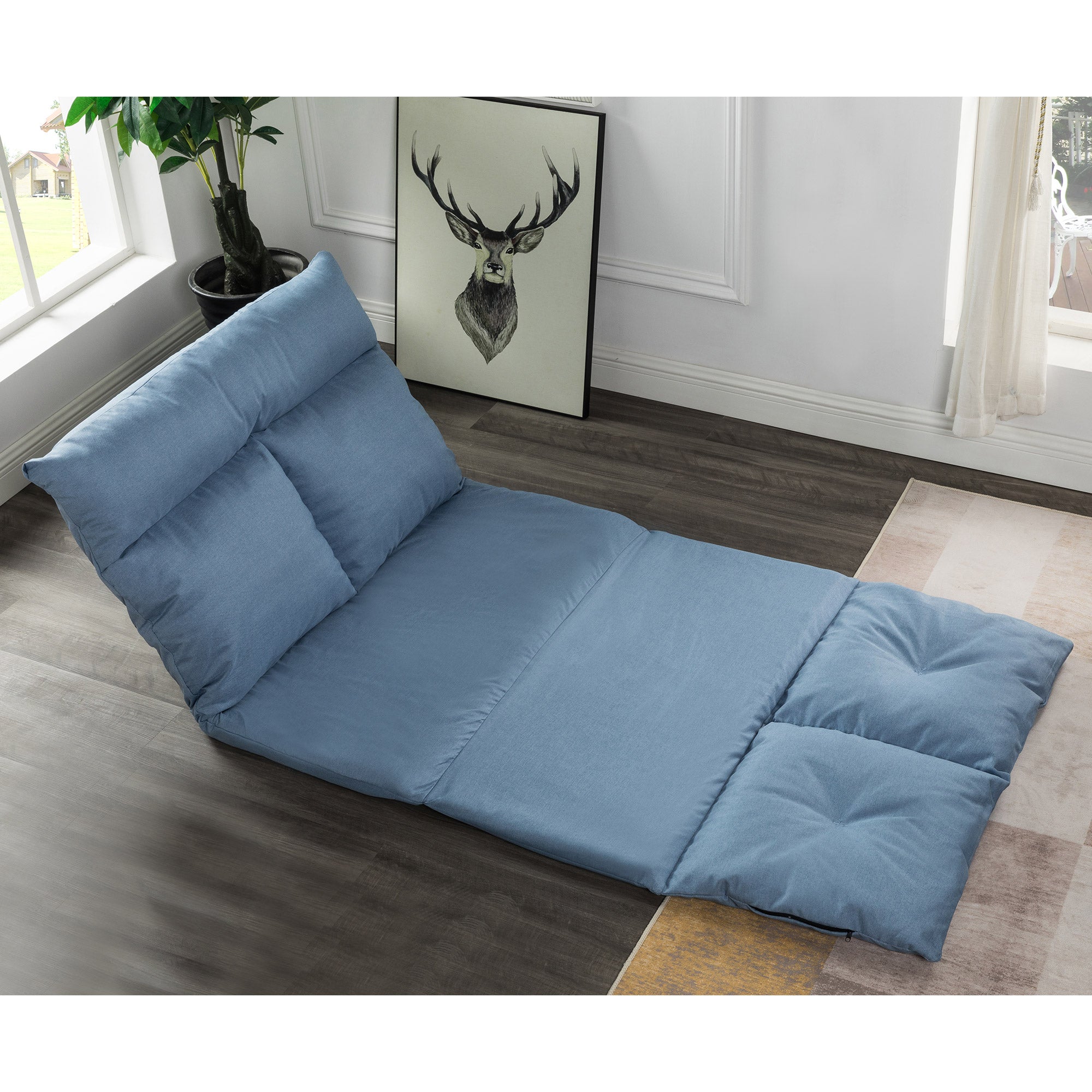 RaDEWAY Folding Futon Sofa Blue