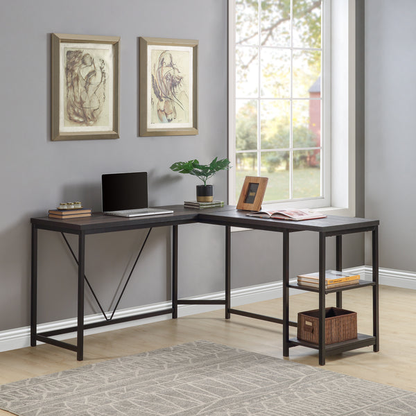 Office Desk —l-Shaped Computer Desk with 2-Tier Storage