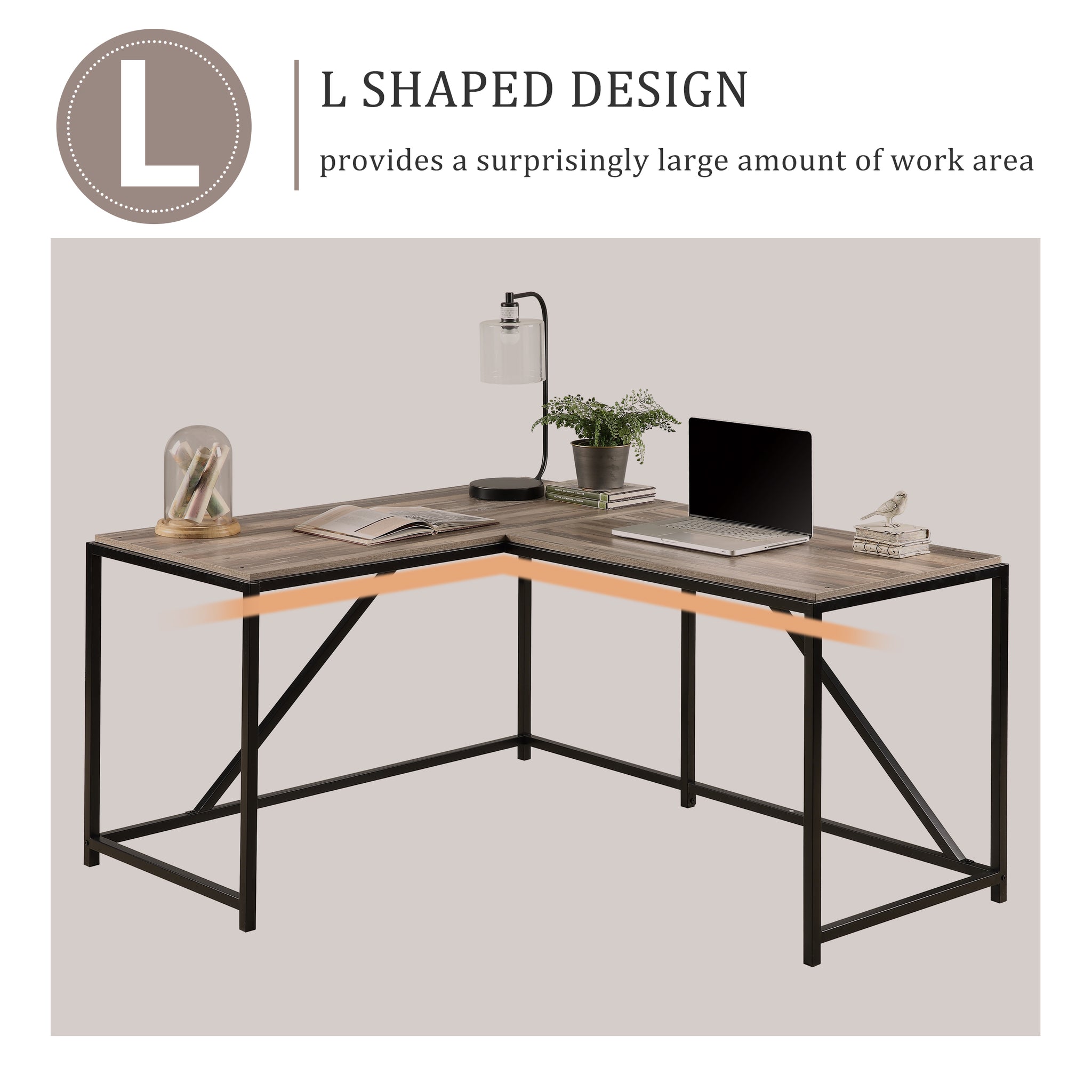 L Shaped Home Office Computer Desk with Modern Style and MDF Board, Easy to Assemble（Walnut）