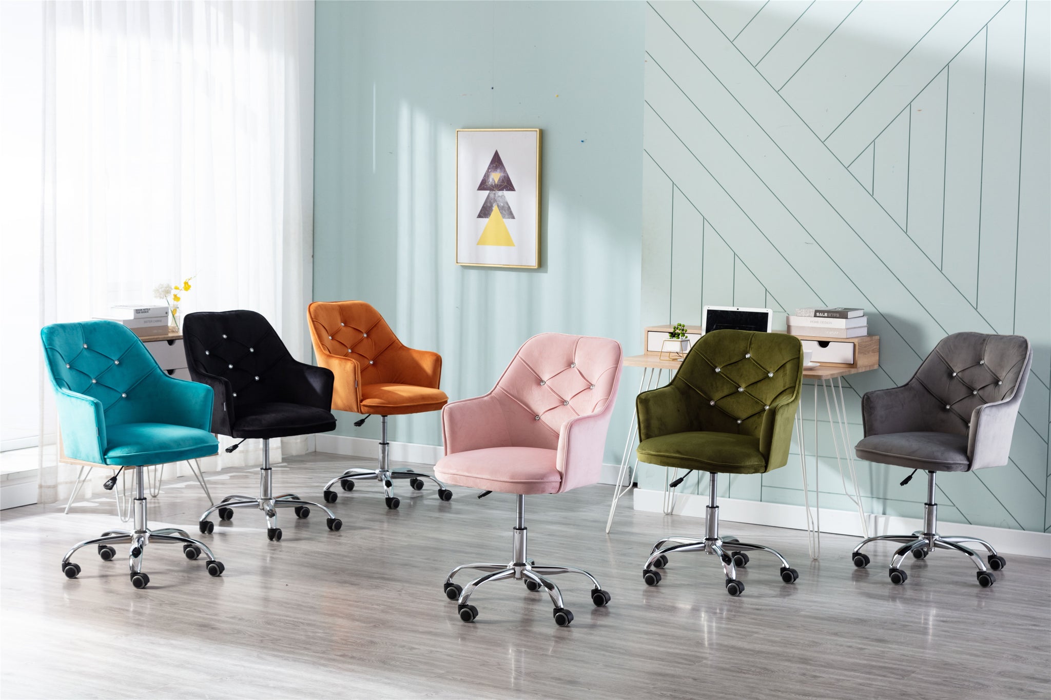 RaDEWAY Velvet Swivel Shell Chair for Living Room, Modern Leisure Arm Chair ,Office chair