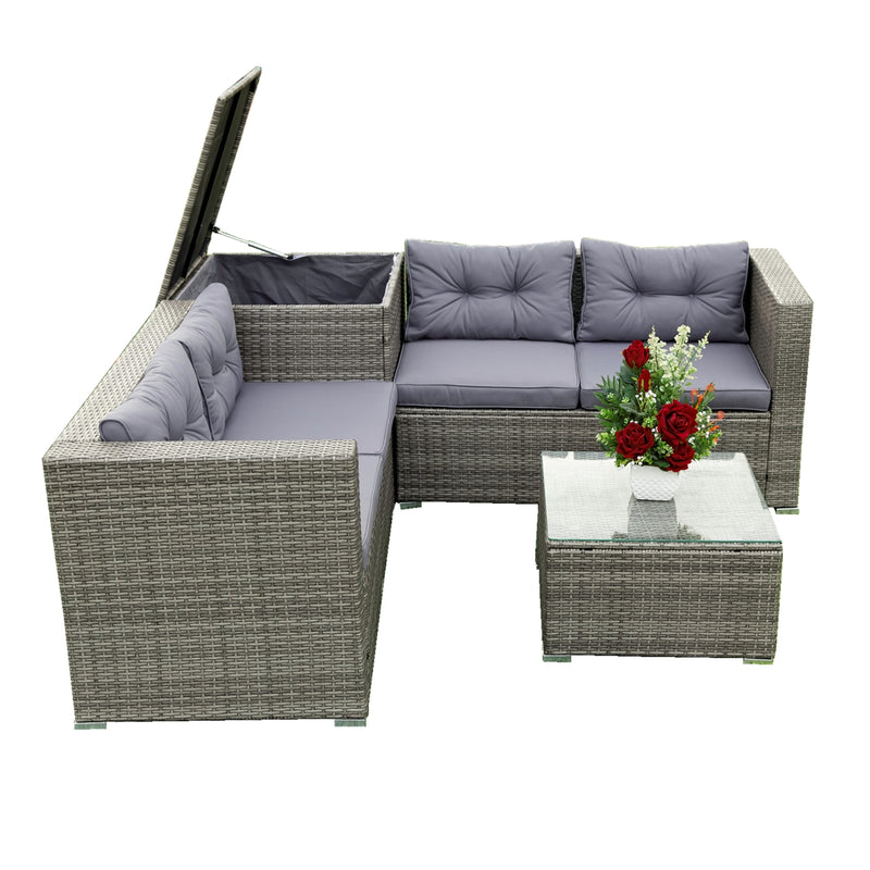 Radeway 4 Piece Patio Sectional Wicker Rattan Outdoor Furniture - Detail View