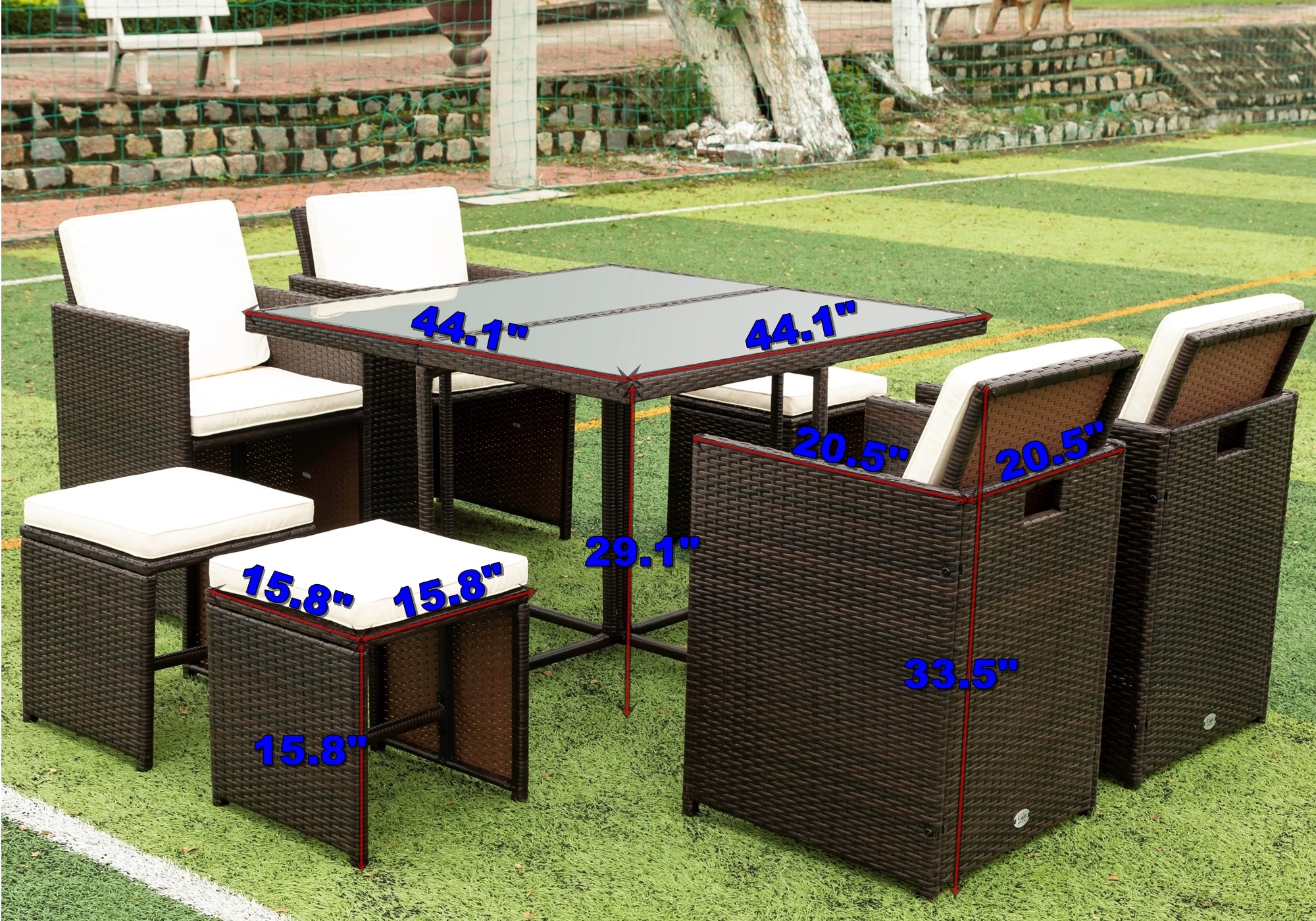 RaDEWAY 9 Pieces Patio Dining Sets Outdoor Space Saving Rattan Chairs