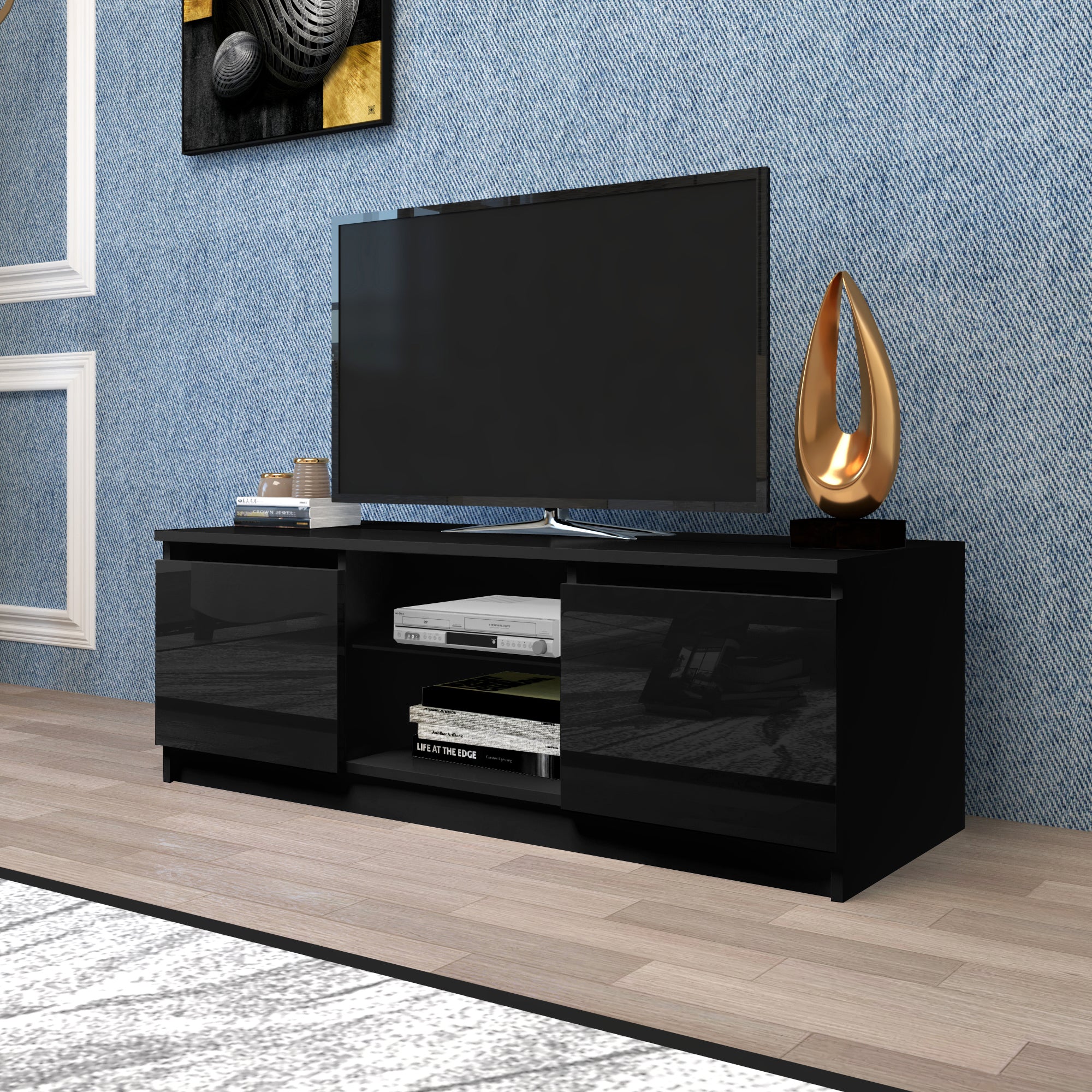 TV Cabinet , Black TV Stand with LED Lights