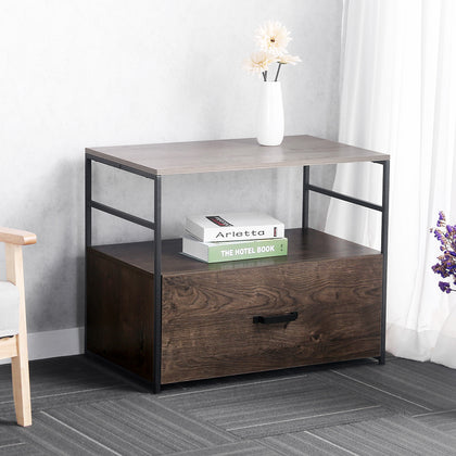 WOOD FILE CABINET WITH METAL FRAME MELAMINE BOARD 2 DRAWERS LATERAL FILLING CABINET FOR LETTER LEGAL
