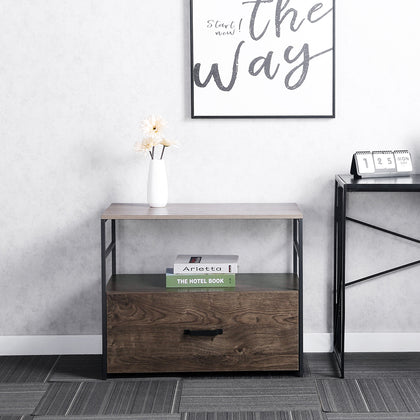 WOOD FILE CABINET WITH METAL FRAME MELAMINE BOARD 2 DRAWERS LATERAL FILLING CABINET FOR LETTER LEGAL