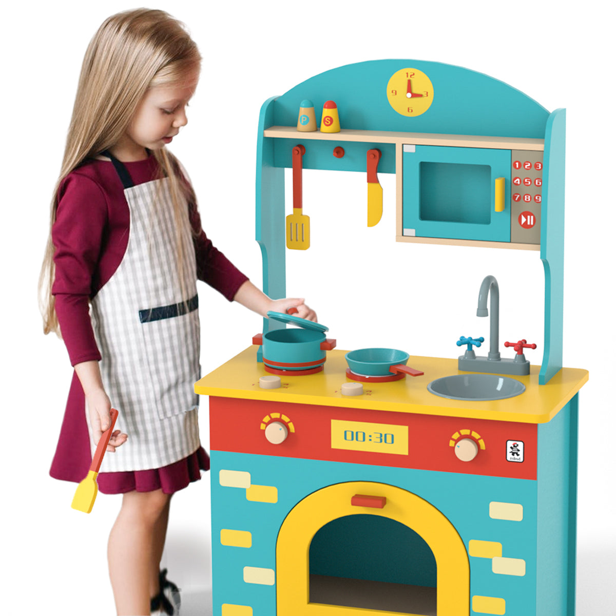 Wooden Play Kitchen Set for Kids & Toddlers,Toy Gift for Christmas，Birthday, Blue
