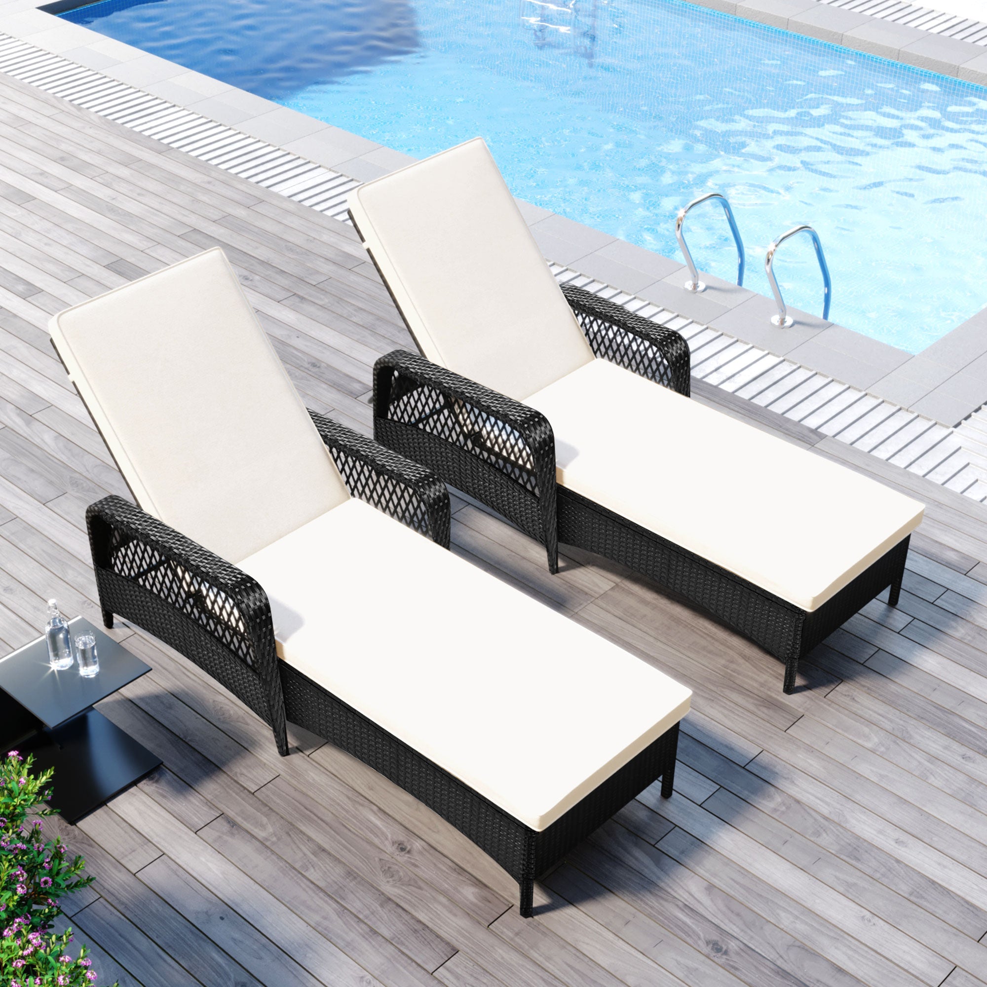 Outdoor patio pool PE rattan wicker sun lounger adjustable backrest