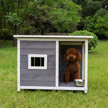 Medium Outdoor Puppy Dog Kennel ,Waterproof Dog Cage, Wooden Dog House with Porch Deck