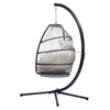 Patio Wicker Folding Hanging Chair,Rattan Swing Hammock Egg Chair With C Type Bracket,With Cushion And Pillow,For Indoor,Outdoor