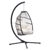 Patio Wicker Folding Hanging Chair,Rattan Swing Hammock Egg Chair With C Type Bracket,With Cushion And Pillow,For Indoor,Outdoor