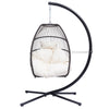 Patio Wicker Folding Hanging Chair,Rattan Swing Hammock Egg Chair With C Type Bracket,With Cushion And Pillow,For Indoor,Outdoor